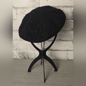 Zara Chic Black Wool Beret with Rhinestone Accents – Parisian Style Hat